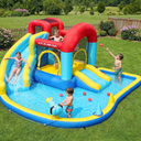 Inflatable Water Slide, 9 in 1 Kids Bounce House with 2 Slides, Pool&Trampoline, Fun Dart Game&Ring-toss Game, Climbing Walls, Bounce House with Blower for Outdoor Indoor, 108.3*106.3*56.3in