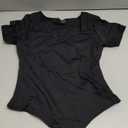 Chunpin Women's Sexy Square Neck Notch V Neck Short Sleeve Bodysuit Tops Thong Bodysuit Black Small