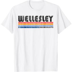 Vintage 1980s Style Wellesley MA T-Shirt T-Shirt (White, L)