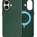 SHIELDON Real Leather Case for iPhone 17 6.3" 2025 | Compatible with Magsafe, Magnetic Wireless Charging, Slim Fit, Comfort Grip, Non-Slip, Shockproof, Metal Button, Protective Phone Cover - Evergreen