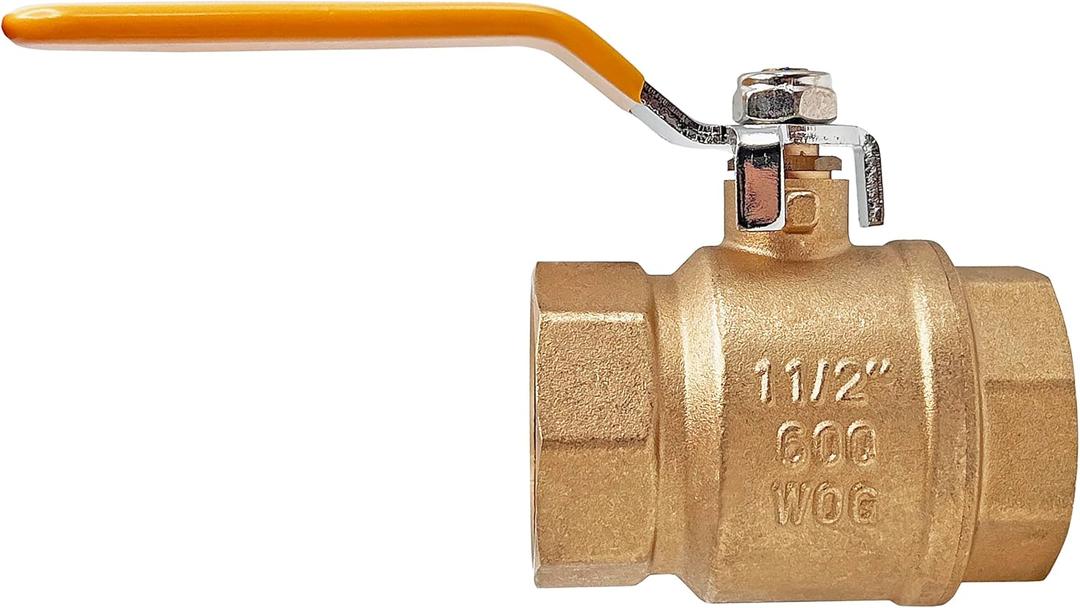 1-1/2" Full Port Ball Valve, 1.5" Lead-Free Brass Ball Valve, Female Threaded NPT Connector, 150 PSI WSP 600 PSI WOG - 1.5inch, 1 Pack