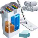 POPMOP Mop and Bucket Set, Flat Mop and Bucket System, Mop Bucket with Wringer, Wall Mop with Adjustable Handle (Max 61 Inches), 5 Washable Microfiber Mop Pads