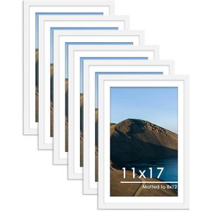 PEALSN 11x17 Picture Frame Set of 6, Display Pictures 8x12 with Mat or 11 x 17 without Mat for Wall Mounting Display, Photo Frames Collage for Wall Decor, White