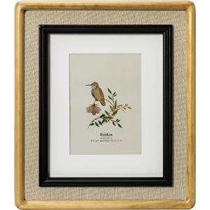 8x10 Picture Frame, Antique Nature, Black and Linen Trim, Pine Wood with Real Glass, Matted to 5x7, Vertical and Horizontal for Tabletop or Wall Hanging Display Photo Frame