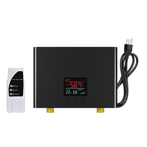 Electric Tankless Water Heater 110V, Instant Hot Water with Auto Temp Control & Self-Check, Mini Design for Bathroom Kitchen (3KW Black) (Black)
