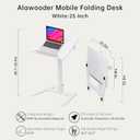 alawooder 25 Inch Mobile Folding Desk - No Assembly, Pneumatic Sit-Stand, 29-42" Height Adjustable Rolling Laptop Desk with Hidden Wheels, 0-90 Tilt Top for Home Office, Craft & Study