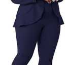 Aro Lora Womens Plus Size 2 Piece Outfits Pantsuits Long Sleeve Ruffle Irregular Hem Open Front Blazer Pant Set 3X-Large, Navy Blue