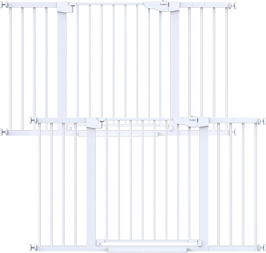 Cumbor 2 Pack 30-54" Baby Gate for Stairs, Dual Lock & Self-Closing Dog Gate for Doorways, Easy Install Pressure Mounted Pet Gates Indoor, Easy Walk Thru Wide Safety Proofing for Babies & Pets, White