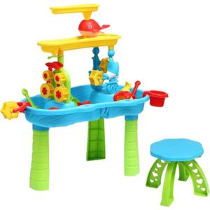 Toddler Sensory Sand & Water 3 Tier Table with Chair | Indoor & Outdoor Summer Beach Toys & Play Table for Kids