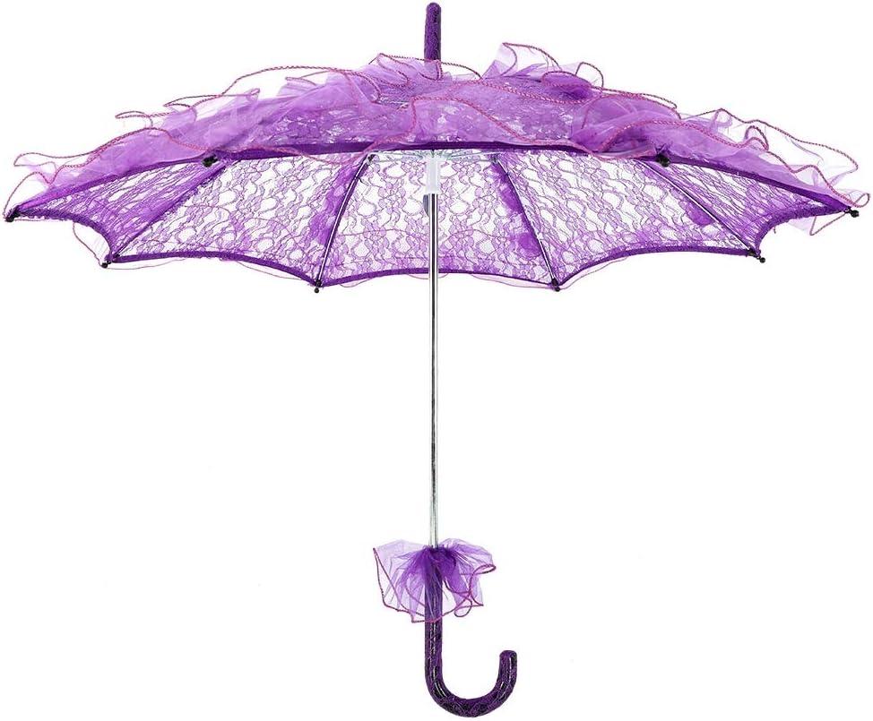 Fdit Bridal Lace Cotton Umbrella Parasol Costume for Wedding Parties Dancing Photography Prop (Purple)