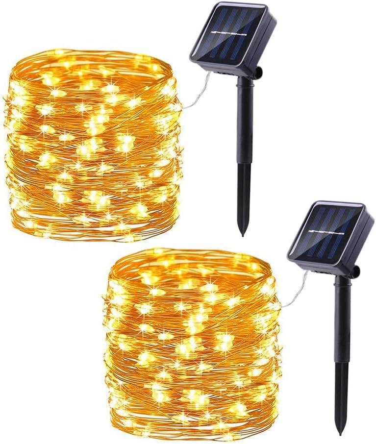 Lomotech Solar String Lights Outdoor - 2 Pack Total 66ft 200LED Solar Fairy Lights Waterproof 8 Modes Twinkle Lights for Outdoor, Patio, Garden, Yard, Party, Wedding, Tree Decoration (Warm White)