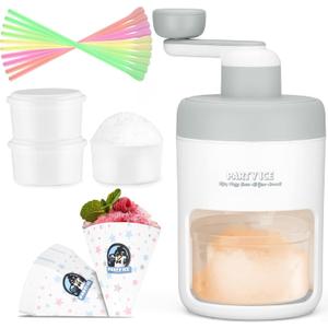 Manual Shaved Ice Maker Machine, Ice Shaver Machine, Snow Cone Maker Machine, Portable Ice Crusher, 10 Cups 10 Spoon Straws & Recipes Included (Gray)