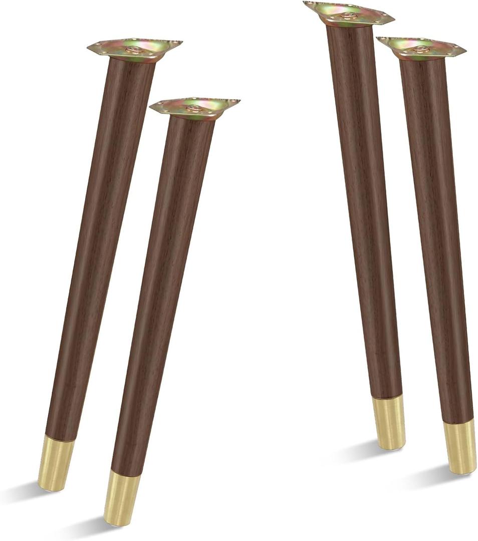 TEMI 16 inch Wood Furniture Legs Set of 4, Mid Century Style Coffee Table End Table Chair Desk Legs with Mounting Screws, Grey Walnut