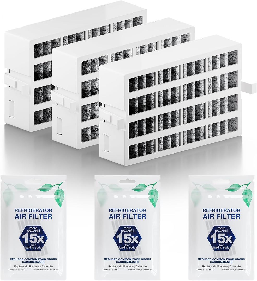 W10311524 AIR1 Refrigerator Air Filter Cartridge Replacement for Whirlpool Kenmore Refrigerator Compatible with Fresh Flow Refrigerator Air Filter, 3 Pack, White