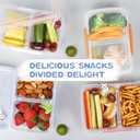 4 Pack Plastic Snack Containers with Lids, 2 Compartment Food Container for Kids Snack Box, Travel Bento Lunch Containers with forks for Fruits/Candies, Divided Food Storage Containers for School