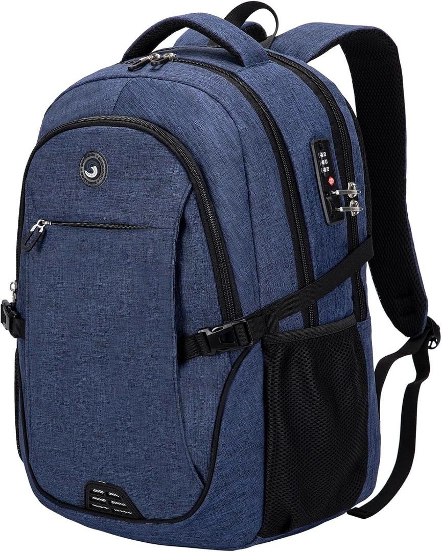 SHRRADOO Anti Theft Laptop Backpack Travel Backpacks with Combination Lock for Women Men High School College Backpack Computer Bag Fits 17 Inch Laptop,Royal Blue