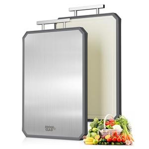 SNOWCLAD Stainless Steel Cutting Board,Double Sided Steel Bread Boards for kitchen,Stainless Steel/Wheat straw pp Large Board for meat,non toxic Chopping,16 * 11 Inch,Dishwasher Safe