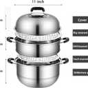 MANO Steamer Pot for Cooking 11 inch Steam Pots with Lid 2-tier Multipurpose Stainless Steel Steaming Pot Cookware with Handle for Vegetable, Dumpling, Stock, Sauce, Food