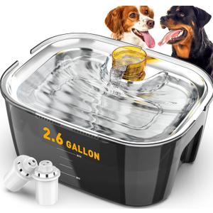 Dog Water Fountain, Dog Water Fountain for Large Dogs Stainless Steel, Large Dog Water Bowl Dispenser 2.6Gal 10L Pet Water Fountain, BPA Free