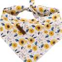Elegant little tail Dog Bandanas - 1Pack Sunflower Print Washable Scarf Female Square Dog Bib Kerchief Scarf Adjustable Pet Bandana for Small Medium Dogs