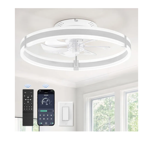 ZMISHIBO Ceiling Fans with Lights and Remote, 19.7'' Low Profile Ceiling Fan, 3000-6000K Dimmable Modern Flush Mount LED Fan Light, 6 Wind Speeds, White Fandelier Ceiling Fans for Bedroom