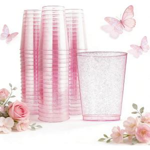 WDF 100pcs 12OZ Rose Gold Cups,Disposable Rose Gold Premium Wedding Glitter Plastic Cups Perfect for Mother's Day Wedding Party Birthday