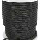 NovelBee 1/2 Inch X 250 Feet Double Braid Nylon Anchor Line with Stainless Steel Thimble and Plastic Chuck (Black)