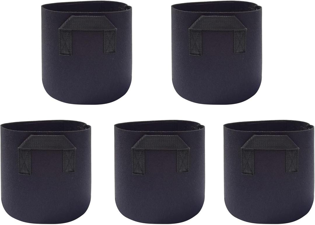 5 Pack 5 Gallon Grow Bags,Nonwoven Fabric Plant Growing Bag with Handles,for Vegetables Flower Fruits Herb Bonsai,Black