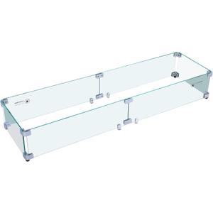 Apromise Fire Pit Wind Guard - 41.5" x 11.5" x 6" Glass Wind Guard for Rectangle Fire Pit Table | Thick Tempered Glass & Aluminum Corner Brackets, Easy Assembly (Rectangular)
