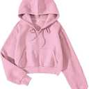 LOFAAC Women Fleece Full Zip Up Cropped Hoodie Sweatshirt 90s Long Sleeve Drawstring Hooded Crop Jacket Top with Pockets (Pink, S)