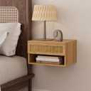 Floating Nightstand, Small Modern Floating Nightstand with Drawer, Floating Shelves for Bedroom, Bathroom (Oak Rattan)
