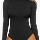 MANGOPOP Women's Mock Turtle Neck Long Sleeve Tops Bodysuit Jumpsuit, No size