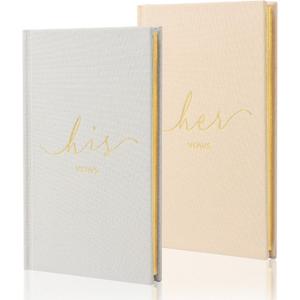 Wedding Vow Books With Gold Foil Lettering, Hard Cover His and Hers Vow Books, Canvas Linen Foil Embossed Wedding Ceremony Vow Books - A Beautiful Addition For The Wedding Day, 56 Pages, 5.9" X 3.9"