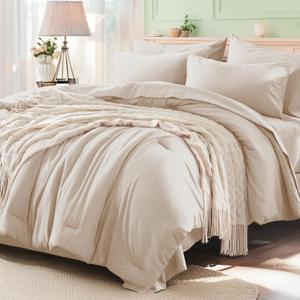 Anluoer Beige King Comforter Set 7 Pieces, Bed in a Bag with Sheets, All Season Bedding Sets with 1 Comforter, 2 Pillow Shams, 2 Pillowcases, 1 Flat Sheet, 1 Fitted Sheet | Softness, High Quality, Warmth, Comfort, OEKO