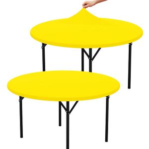 misaya 2 Packs Round Spandex Tablecloths, Stretch Elastic Tablecloth Cover Fits for 36"-44" Round Tables, Washable Polyester Table Cloth for Dining, Party, Outdoor and Indoor, Yellow