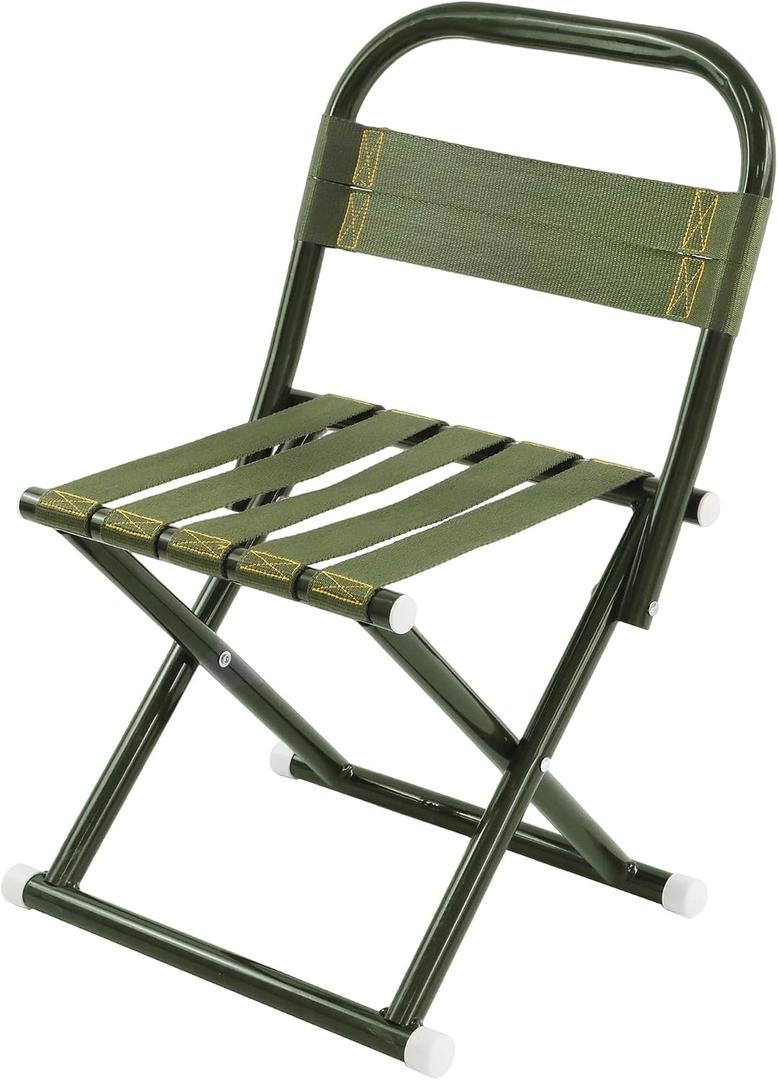 Portable Camping Chair, Full Steel Frame Folding Stool with Back, 400LBS Capacity Military Green Outdoor Chair for Adults, Heavy-Duty Webbing Seat, Compact Foldable Design for Hunting, Fishing, Hiking, Large