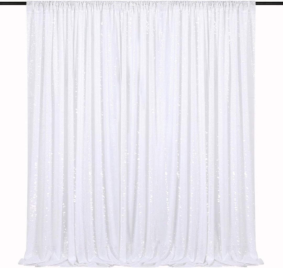 White Sequin Backdrop Curtain 7Ft x 7Ft Party Backdrop Curtains Sparkly Photo Backdrop for Party Wedding Birthday Wall Decoration