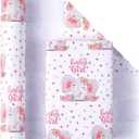 WRAPAHOLIC 30 Inch Baby Girl Wrapping Paper - 30 Inch x 33 Feet - Adorable Pink Elephant Design for Baby Shower, Party, Holiday, 30 X 394 Inch