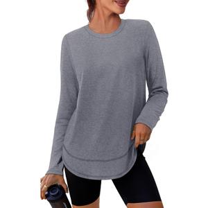 XIEERDUO Women's Workout Tops Long Sleeve Shirts Sun Protection UPF 50+ Quick Dry Shirts for Hiking Running  (Gray, L)