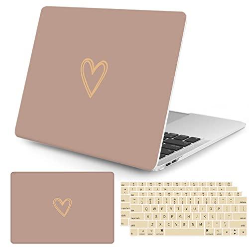Seorsok Compatible with MacBook Air 13 Inch Case 2020 2019 2018 Release A1932 A2179 M1 A2337 Touch ID, Gold&Cute Heart Pattern Plastic Hard Shell Case with Keyboard Cover,Brown