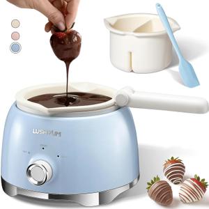 LUSHYUM Chocolate Melting Pot Candy Melts Melter with 2 Insert Pots and Spatula, 4 Cups Capacity Warmer Machine, Ideal Dipping Tool Kitchen Supplies for Making Cake Pop Covered Strawberries Fondue - Blue