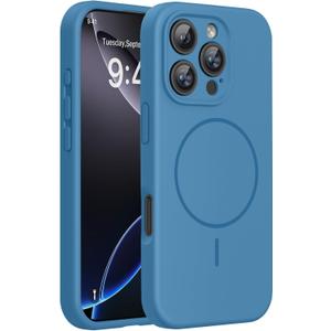 Miracase Magnetic for iPhone 16 Pro Case, [Soft Anti-Scratch Microfiber Lining], Compatible with MagSafe, Liquid Silicone Case Shockproof Drop Protection Phone Case for 16 Pro,Capri Blue