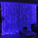 HXWEIYE 300LED Fairy Curtain Lights, 9.8x9.8Ft USB Plug-in 8 Modes Christmas String Hanging Lights with Remote for Bedroom Backdrop Wedding Indoor Wall Decor, Blue, Tangle-Free  1 Pack (Regular)