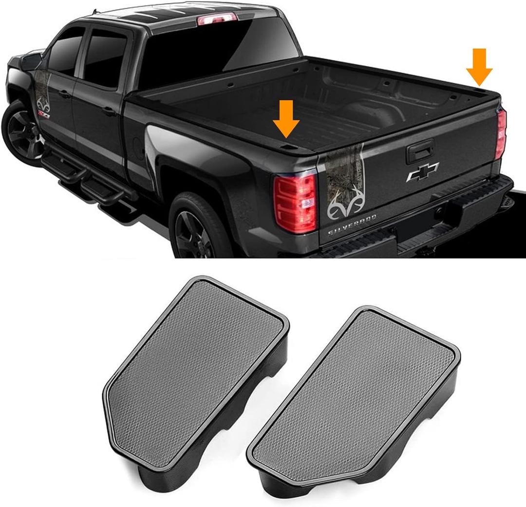 TTCR-II for GMC Sierra and Chevy Silverado Bed Rail Stake Hole Covers 2014-2018, Truck Bonneau Covers Stake Pocket Plugs for Sierra Denali/SLE/SLT/AT4/Base and Silverado High Country/LT/LTZ, Black (2 Packs)