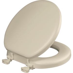 Mayfair Padded Toilet Seat, Cushioned Soft Vinyl over Wood Core Seat, Secure Hinges, Easy Clean, Made in USA, Round, Bone