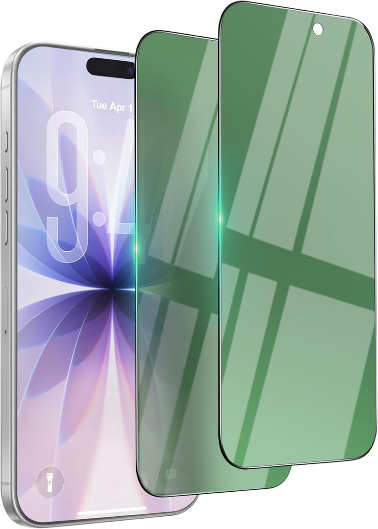 2 x Privacy Screen Protector for iPhone 17 Air [6.6 inch][2 Pack] Anti-Spy Private Tempered Glass Film [Easy Install] [9H Hardness] [Military Grade Shatterproof] [Anti Scratch] [Case Friendly] (Green)
