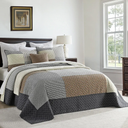 Bedduvit 100% Cotton 120"x128" Extra Large Quilt Set, Lightweight Oversized California King Bedspread, 3 Pieces Comforter Bedding Set Farmhouse Patchwork Plaid Coverlet Set, Brown/Beige/Charcoal Gray