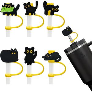 Cat Straw Cover Cap for Halloween Stanley Cup - 5PCs Cute Black Cat Straw Toppers for 30 40 Oz Tumbler with Handle Silicone Straw Tips Accessories for 10mm Straws