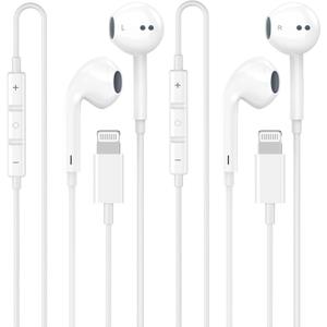 [Apple MFi Certified] 2 Pack Lightning Headphones, True Plug and Play Wired Earbuds for iPhone with Microphone & Volume Control, in-Ear Earphones Compatible with iPhone 14 13 12 11 Pro Max XS XR 8 7