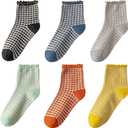 DarkCom Ruffle Socks Womens 6 Pairs Cute Ankle Lettuce Edge Frilly Crew Socks